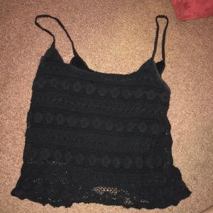 BLACK LACEY SPAGHETTI STRING TANK-TOP